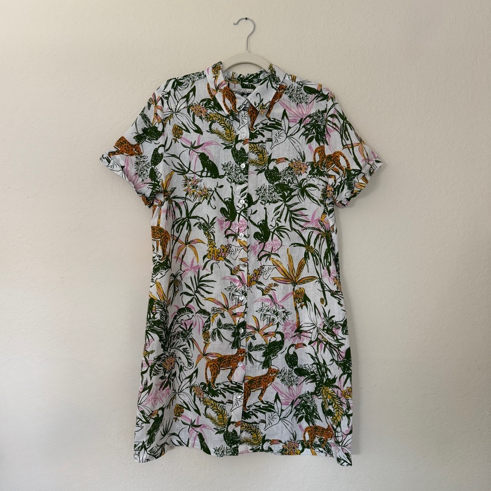 🆕 NWT Rachel Zoe Green and Pink Floral and Animal Print Linen Short Dress